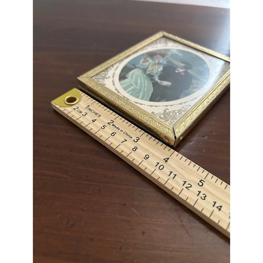 Vintage Gold Tone Filigree Miniature Picture Frame Victorian Style Couple Art
